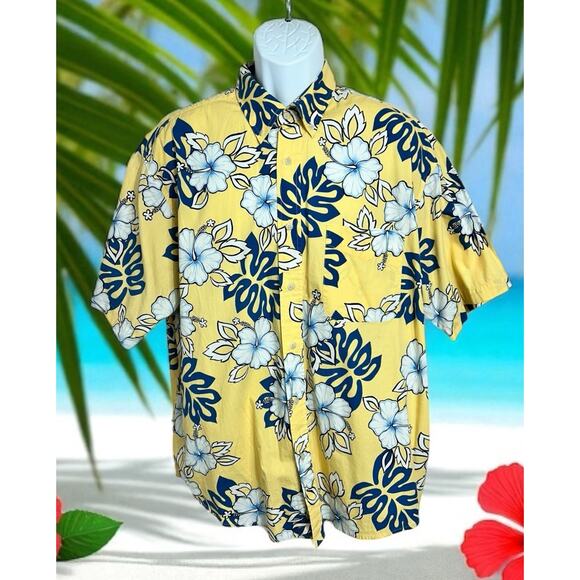 Natural Issue Hawaiian Button Front Shirt Sz XL Yellow Tropical Floral Cotton - Picture 1 of 5